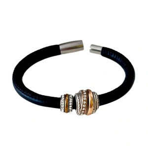 Brighton Neptunes Rings Leather Bracelet Black  Magnetic Clasp Silver Plated